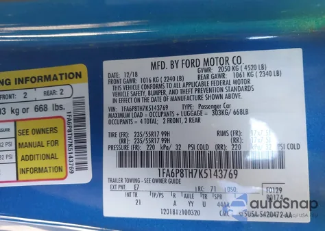 2019 Ford Mustang Ecoboost from USA, damaged, VIN 1FA6P8TH7K5143769